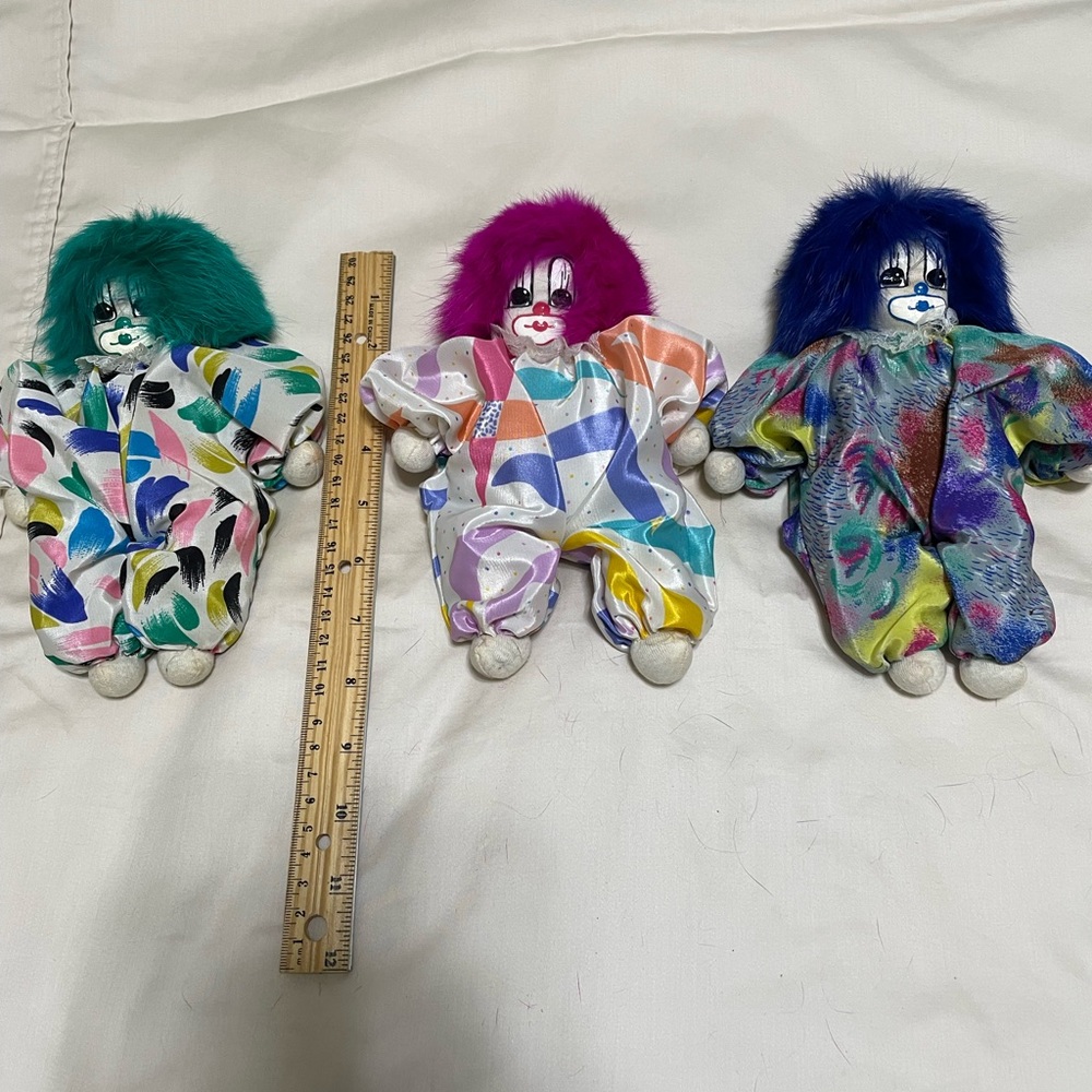 Set of 3 Vintage Q-Tee Clown Dolls